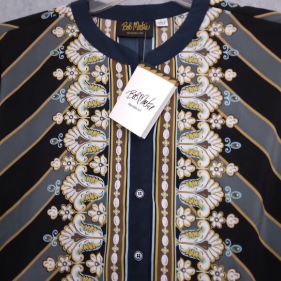 Bob Mackie Bombay Placement Print Long Sleeve Button Front Blouse Multi Size L - Picture 2 of 9